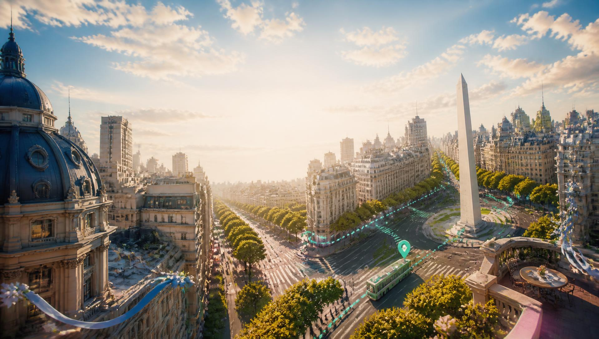 A game-world view of Avenida 9 de Julio and the Obelisco in Buenos Aires